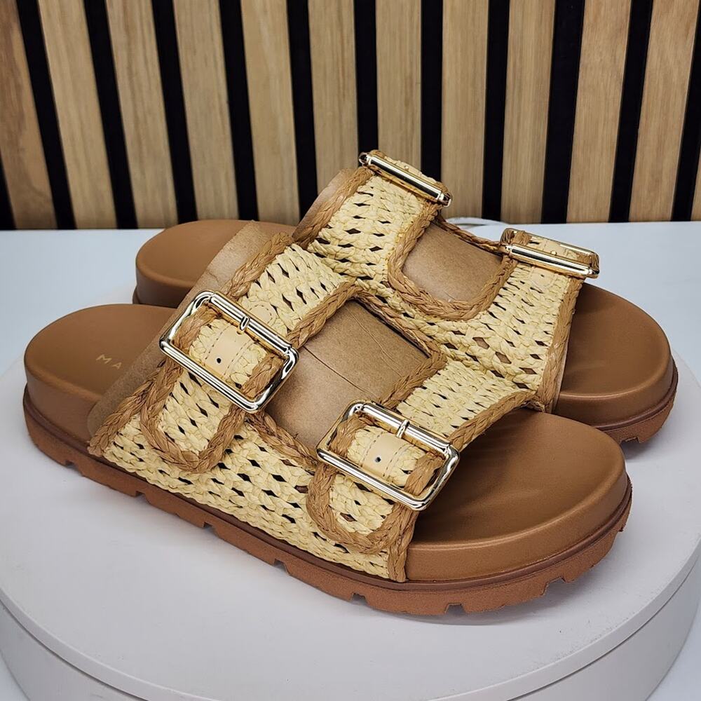 NEW - Marc Fisher Mylan Womens Brown Woven Flat Sandals Buckle Straps Size 9 M